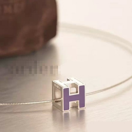 Hermes Cage d'H Necklace Purple in Lacquer With Gold
